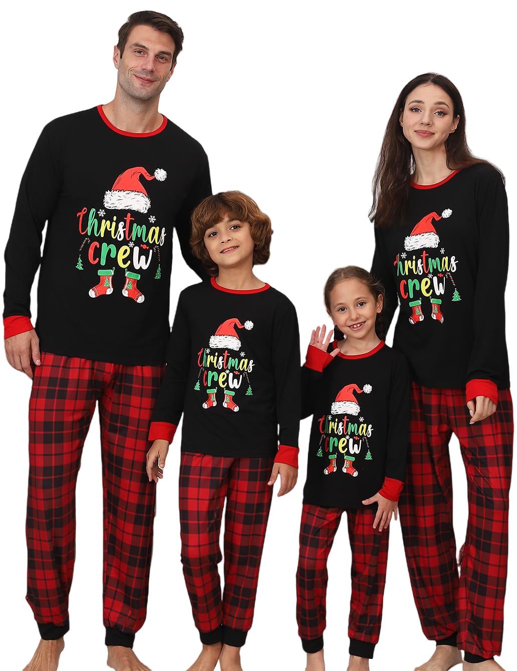 Family Funny Christmas Pajamas Matching Lounge Sleepwear Sets for Women Couples Mens Adult Ladies Xmas Santa Shape Letter Print Top and Plaid Pants Pjs Holiday Pijamas Jammies(Santa Claus Set-WomenS)