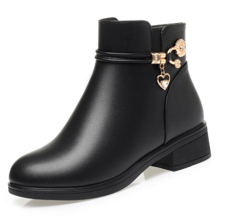 Warm Winter Ankle Boots for Women with Chunky Heels
