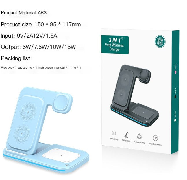 3-in-1 Wireless Charger with Foldable Stand for Apple