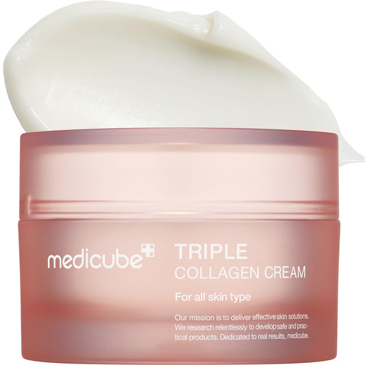 Medicube Triple Collagen Cream - Hydrating & Firming Moisturizer with Hyaluronic Acid Premium Elastin Shea Butter - Wrinkle Care & Boosts Elasticity - Korean Skincare 1.69 oz