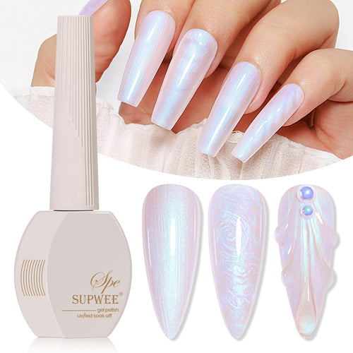 SUPWEE Pearl Gel Nail Polish 15ml Pearlescent Nail Gel Polish Shimmer Mermaid Nail Polish for Nails Shell Swirl Thread Effect Soak Off UV Gel Summer Colors