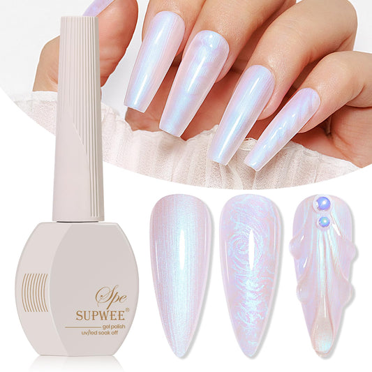 SUPWEE Pearl Gel Nail Polish 15ml Pearlescent Nail Gel Polish Shimmer Mermaid Nail Polish for Nails Shell Swirl Thread Effect Soak Off UV Gel Summer Colors