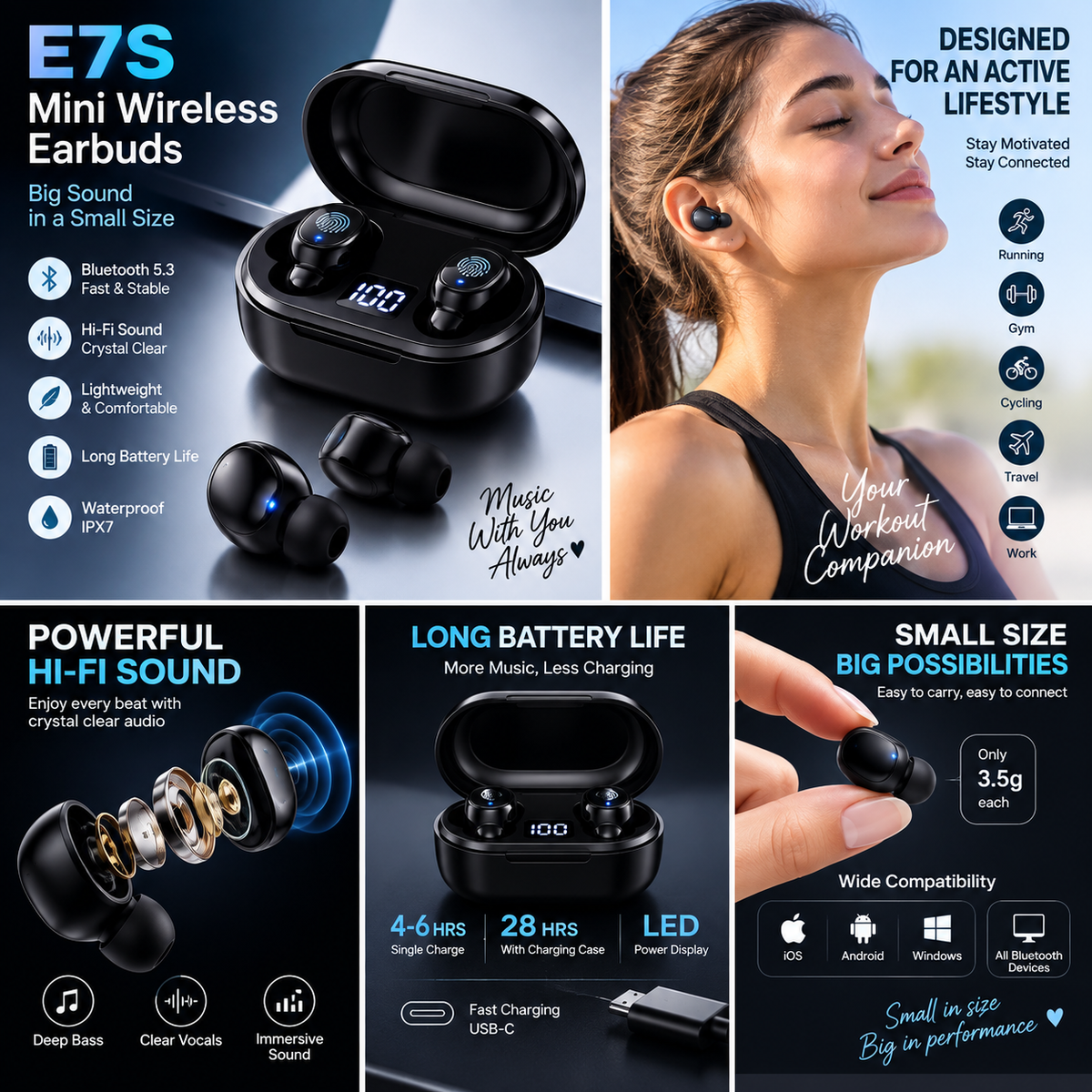 E7S Wireless Mini In-Ear Bluetooth Sports Headset